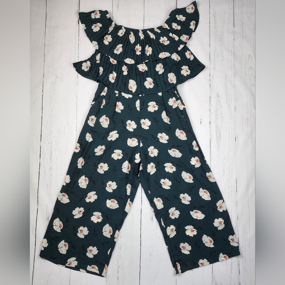 J.O.A. from Anthropologie -- Green Floral Jumpsuit - Wide Leg Flowy with Pockets - Picture 4 of 13